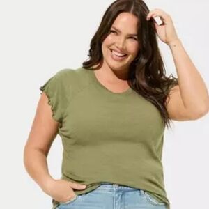 Torrid Cotton Modal Slub Crew Neck Flutter Sleeve Tee Size 2